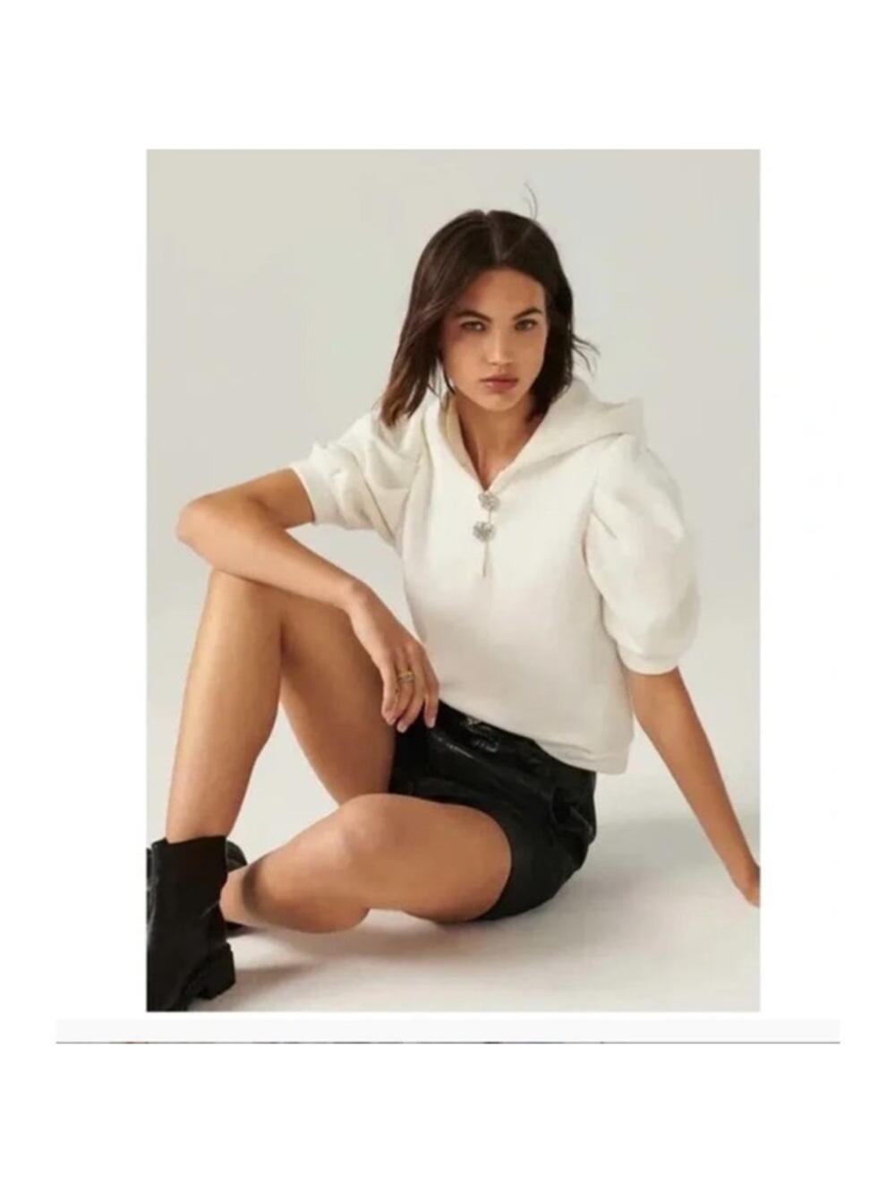 Ba&Sh White Puff Sleeve Hooded Top